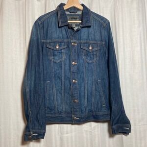 Denim Trucker Jacket Mens Small Dark Wash Cotton Button Up Blue 21Men Casual